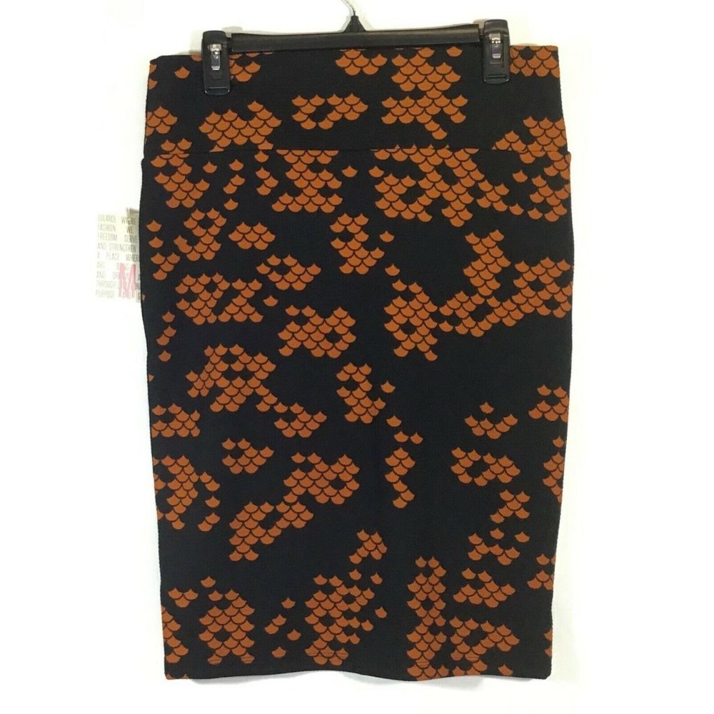 LuLaRoe Cassie / Stretch Pencil Skirt / Black & Orange Fish Mermaid Scales / M